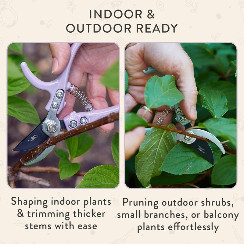 Modern Sprout Hand Pruners - Lightweight Pruning Shears W/Easy Lock- Gardening Scissors - Bypass Sharp Carbon Steel Blade - Rust Resistant - Garden Tools - Reusable Holster - Lavender - Image 5